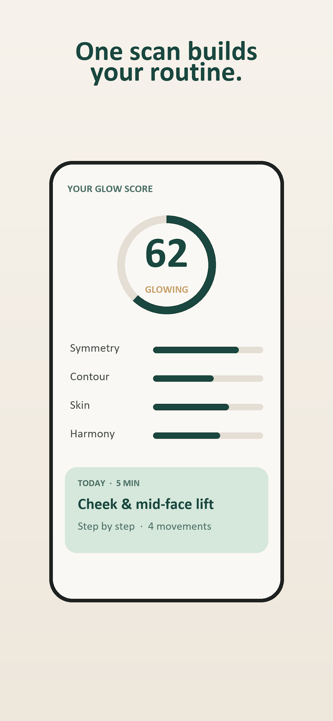 The MEWAI app showing a personalised face scan result